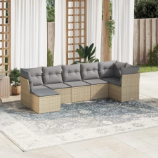 vidaXL 7 részes bézs polyrattan kerti ülőgarnitúra párnákkal kerti bútor