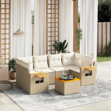 vidaXL 7 részes bézs polyrattan kerti ülőgarnitúra párnákkal kerti bútor