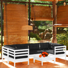 vidaXL 7 részes fehér fenyőfa kerti ülőgarnitúra párnákkal kerti bútor