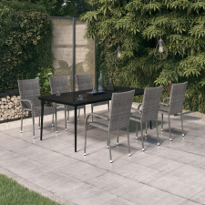 vidaXL 7 részes fekete és szürke kerti étkezőgarnitúra kerti bútor