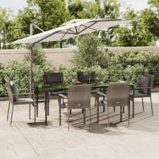 vidaXL 7 részes fekete és szürke polyrattan kerti étkezőszett párnával kerti bútor