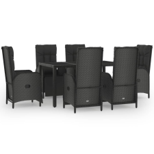 vidaXL 7 részes fekete és szürke polyrattan kerti étkezőszett párnával (3185062) kerti bútor