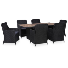 vidaXL 7 részes fekete kültéri polyrattan étkezőgarnitúra   (3057804) kerti bútor