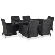 vidaXL 7 részes fekete kültéri polyrattan étkezőgarnitúra (3057808) kerti bútor