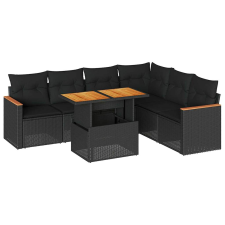 vidaXL 7 részes fekete polyrattan akácfa kerti ülőgarnitúra párnával (3327492) kerti bútor
