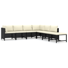 vidaXL 7 részes fekete polyrattan kerti bútorszett párnákkal (3059791) kerti bútor