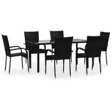 vidaXL 7 részes fekete polyrattan kerti étkezőgarnitúra (3156657) kerti bútor