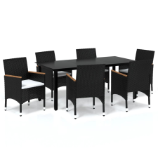 vidaXL 7 részes fekete polyrattan kerti étkezőgarnitúra párnákkal (3095001) kerti bútor