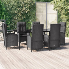 vidaXL 7 részes fekete polyrattan kerti étkezőgarnitúra párnával kerti bútor