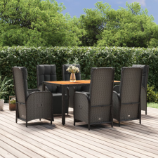 vidaXL 7 részes fekete polyrattan kerti étkezőgarnitúra párnával kerti bútor