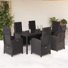 vidaXL 7 részes fekete polyrattan kerti étkezőgarnitúra párnával kerti bútor