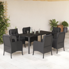 vidaXL 7 részes fekete polyrattan kerti étkezőgarnitúra párnával kerti bútor