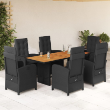 vidaXL 7 részes fekete polyrattan kerti étkezőgarnitúra párnával kerti bútor