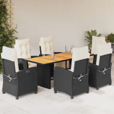 vidaXL 7 részes fekete polyrattan kerti étkezőgarnitúra párnával kerti bútor