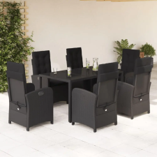 vidaXL 7 részes fekete polyrattan kerti étkezőgarnitúra párnával kerti bútor