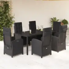 vidaXL 7 részes fekete polyrattan kerti étkezőgarnitúra párnával kerti bútor
