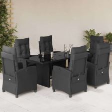 vidaXL 7 részes fekete polyrattan kerti étkezőgarnitúra párnával kerti bútor