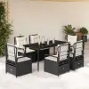 vidaXL 7 részes fekete polyrattan kerti étkezőgarnitúra párnával