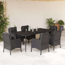 vidaXL 7 részes fekete polyrattan kerti étkezőgarnitúra párnával kerti bútor