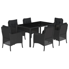 vidaXL 7 részes fekete polyrattan kerti étkezőgarnitúra párnával (3211851) kerti bútor