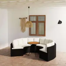 vidaXL 7 részes fekete polyrattan kerti kanapészett párnákkal kerti bútor