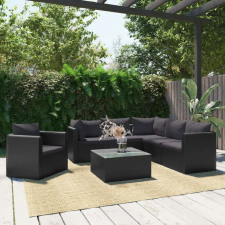 vidaXL 7-részes fekete polyrattan kerti társalgószett párnákkal kerti bútor