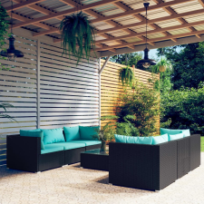 vidaXL 7 részes fekete polyrattan kerti ülőgarnitúra párnákkal kerti bútor