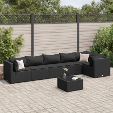 vidaXL 7 részes fekete polyrattan kerti ülőgarnitúra párnákkal kerti bútor