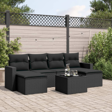 vidaXL 7 részes fekete polyrattan kerti ülőgarnitúra párnával kerti bútor
