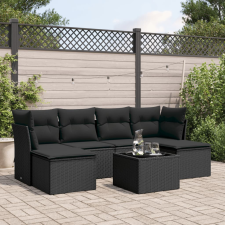 vidaXL 7 részes fekete polyrattan kerti ülőgarnitúra párnával kerti bútor