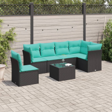 vidaXL 7 részes fekete polyrattan kerti ülőgarnitúra párnával kerti bútor
