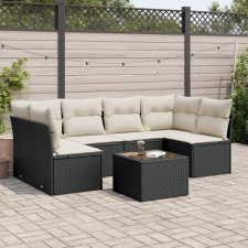 vidaXL 7 részes fekete polyrattan kerti ülőgarnitúra párnával kerti bútor