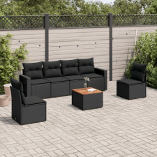 vidaXL 7 részes fekete polyrattan kerti ülőgarnitúra párnával kerti bútor
