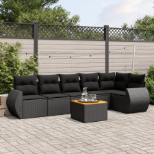 vidaXL 7 részes fekete polyrattan kerti ülőgarnitúra párnával kerti bútor