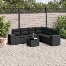 vidaXL 7 részes fekete polyrattan kerti ülőgarnitúra párnával kerti bútor