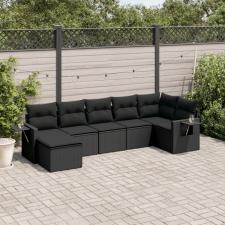 vidaXL 7 részes fekete polyrattan kerti ülőgarnitúra párnával kerti bútor