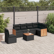 vidaXL 7 részes fekete polyrattan kerti ülőgarnitúra párnával kerti bútor