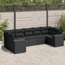 vidaXL 7 részes fekete polyrattan kerti ülőgarnitúra párnával kerti bútor