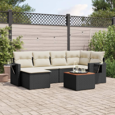 vidaXL 7 részes fekete polyrattan kerti ülőgarnitúra párnával kerti bútor