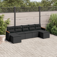 vidaXL 7 részes fekete polyrattan kerti ülőgarnitúra párnával kerti bútor