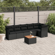 vidaXL 7 részes fekete polyrattan kerti ülőgarnitúra párnával kerti bútor