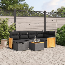 vidaXL 7 részes fekete polyrattan kerti ülőgarnitúra párnával kerti bútor