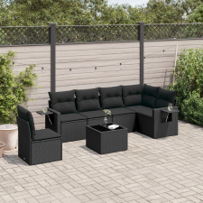 vidaXL 7 részes fekete polyrattan kerti ülőgarnitúra párnával kerti bútor