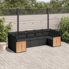vidaXL 7 részes fekete polyrattan kerti ülőgarnitúra párnával kerti bútor