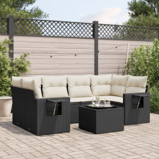 vidaXL 7 részes fekete polyrattan kerti ülőgarnitúra párnával kerti bútor