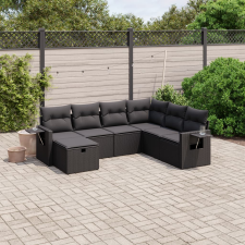 vidaXL 7 részes fekete polyrattan kerti ülőgarnitúra párnával kerti bútor