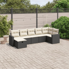 vidaXL 7 részes fekete polyrattan kerti ülőgarnitúra párnával kerti bútor