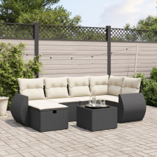 vidaXL 7 részes fekete polyrattan kerti ülőgarnitúra párnával kerti bútor