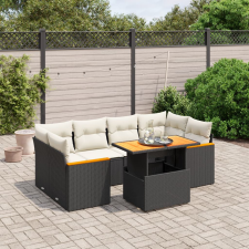 vidaXL 7 részes fekete polyrattan kerti ülőgarnitúra párnával kerti bútor
