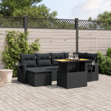 vidaXL 7 részes fekete polyrattan kerti ülőgarnitúra párnával kerti bútor